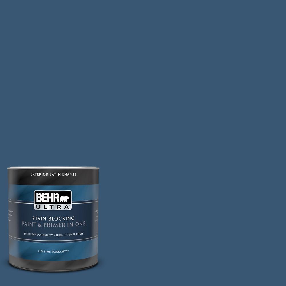 BEHR ULTRA 1 qt. #M500-6 Express Blue Satin Enamel Exterior Paint and ...