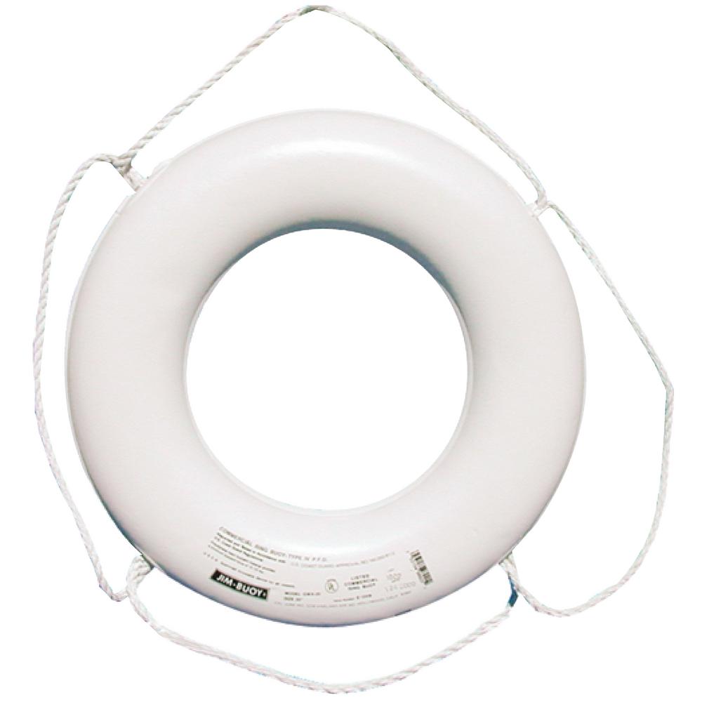 Jim-Buoy 24 inch Closed Cell Foam Life Ring with Rope Molded into Core in White by Jim-Buoy