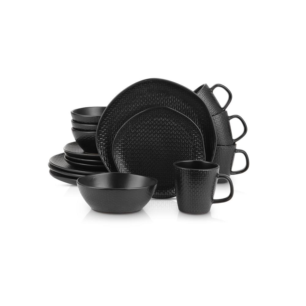 STONE LAIN 32Piece Modern Black Matte Stoneware Dinnerware Set
