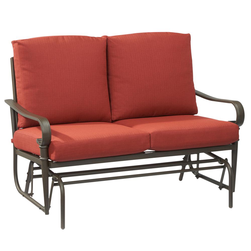 Hampton Bay Oak Cliff Metal Outdoor Glider with Chili Cushions by Hampton Bay