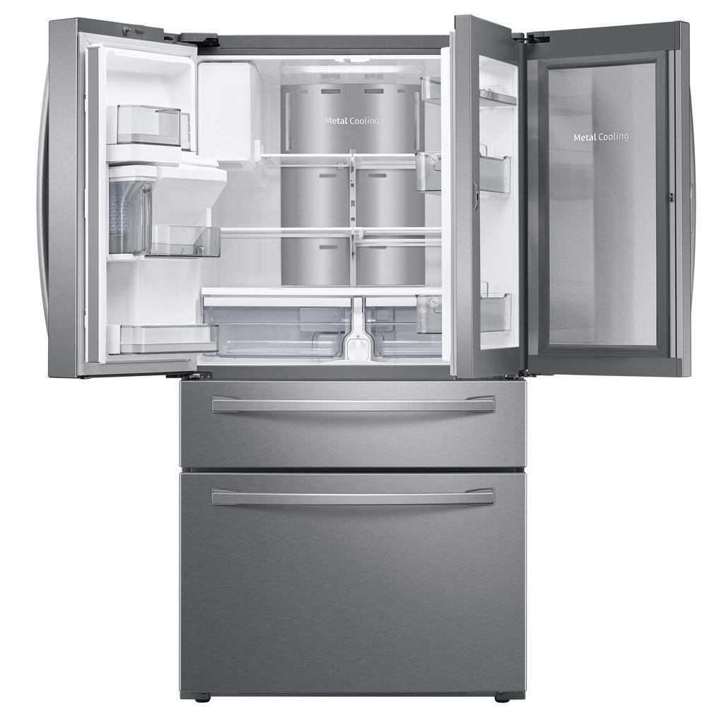 Samsung 27 8 Cu Ft Food Showcase 4 Door French Door Refrigerator In Fingerprint Resistant Stainless Steel Rf28r7351sr The Home Depot