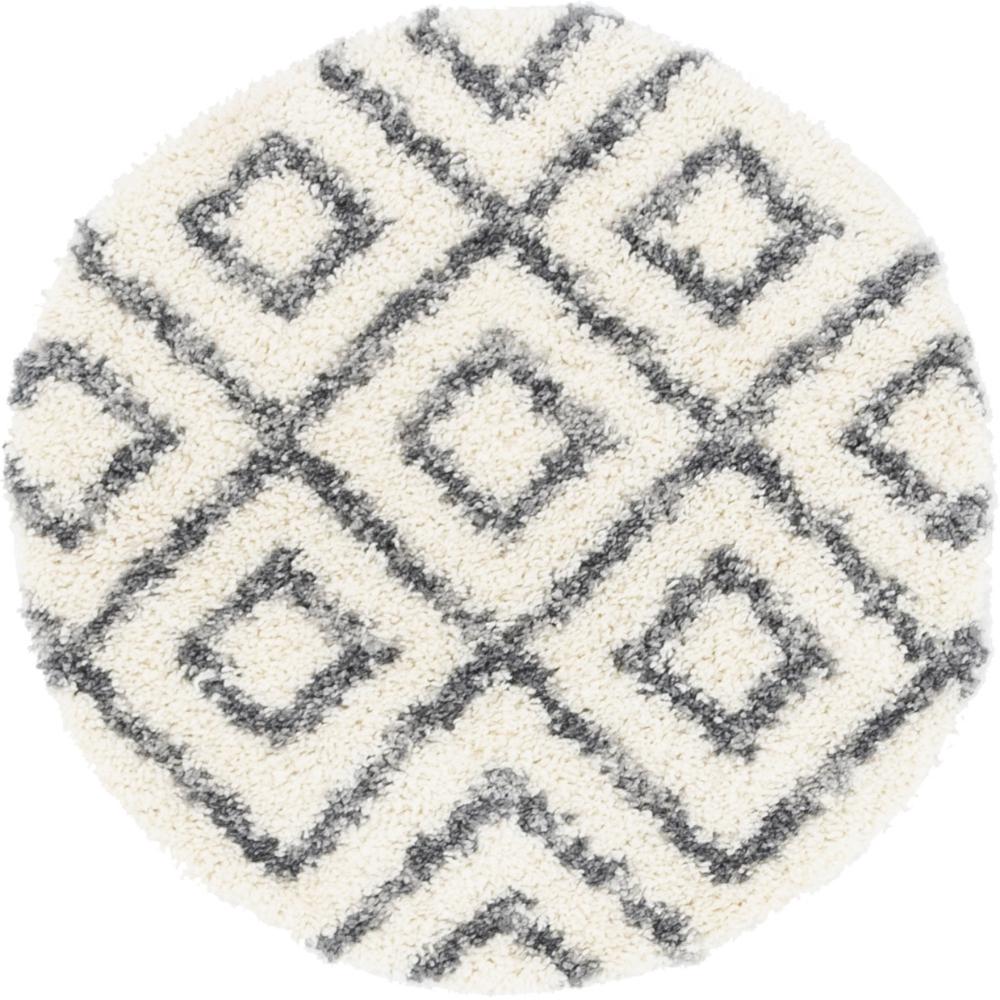 Unique Loom Hygge Diamond Ivory 3 Ft In X Round Rug