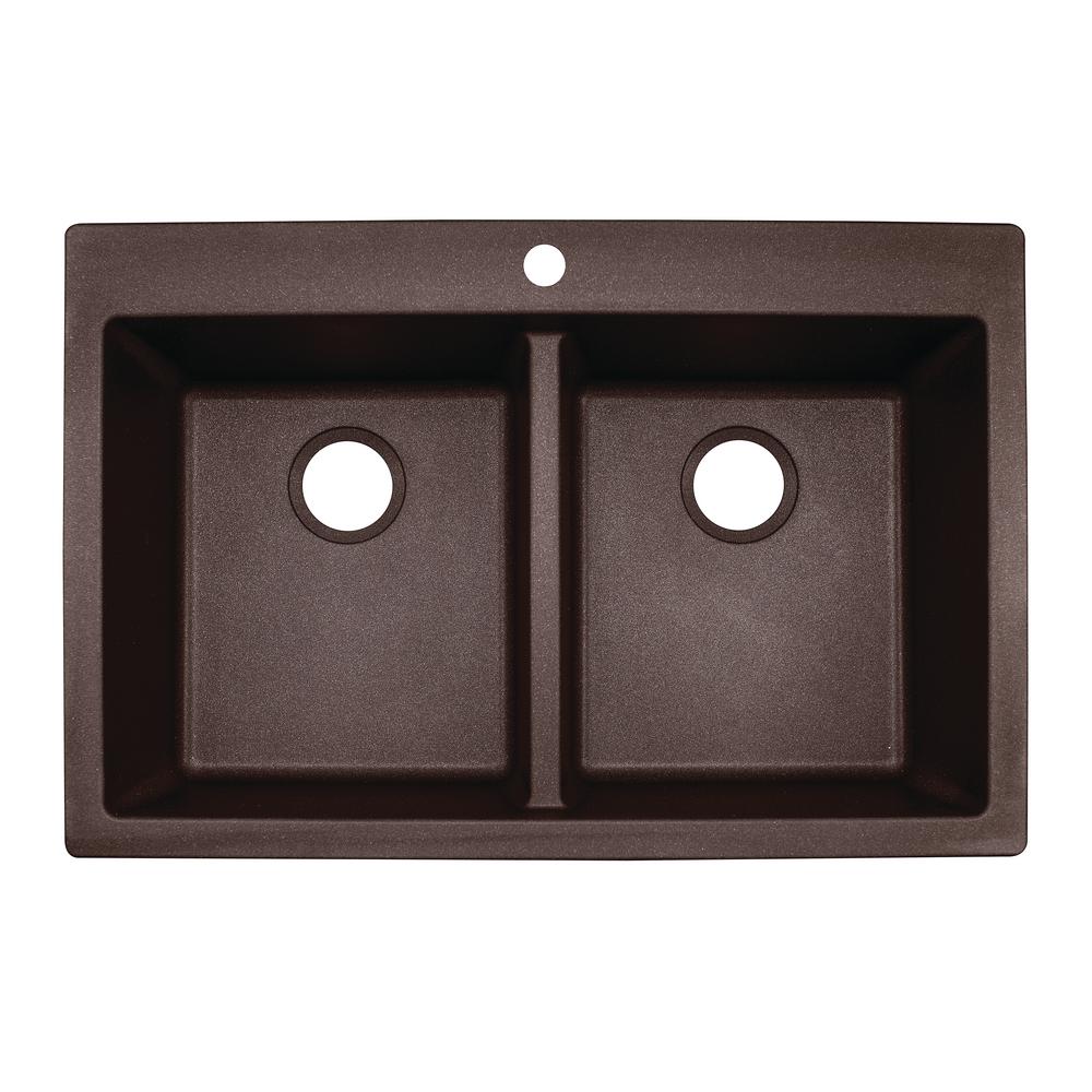 Franke Primo Dual Mount Scratch Resistant Granite 33 In 1 Hole Drop In Undermount Double Bowl Kitchen Sink In Brown Mocha