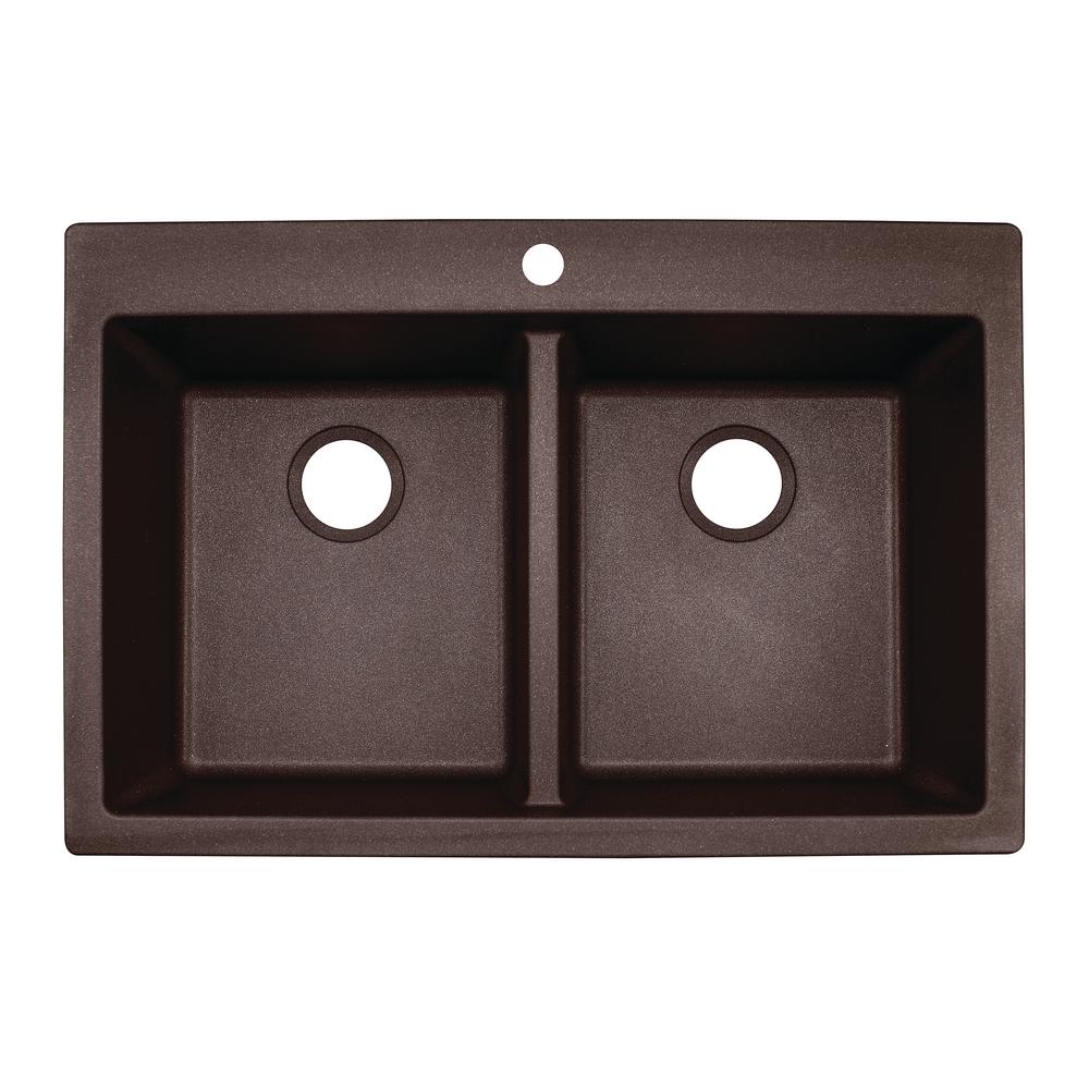 Franke Primo Dual Mount Scratch Resistant Granite 33 in. 1-Hole Drop-in/Undermount Double Bowl Kitchen Sink in Brown Mocha