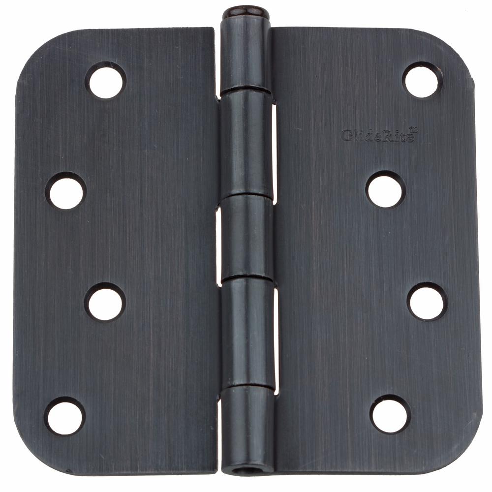 GlideRite 4 in. Oil Rubbed Bronze Steel Door Hinge 5/8 in. Corner