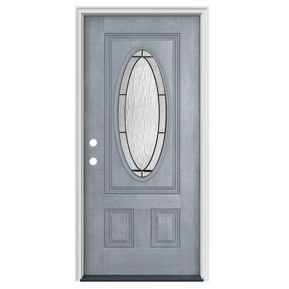 Jeld Wen 36 In X 80 In 3 4 Oval Lite Wendover Stone Stained Fiberglass Prehung Right Hand