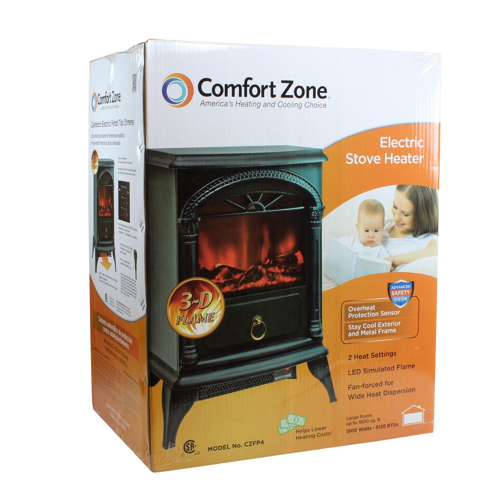 Comfort Zone 1 500 Watt Black Electric Fireplace Stove Heater With