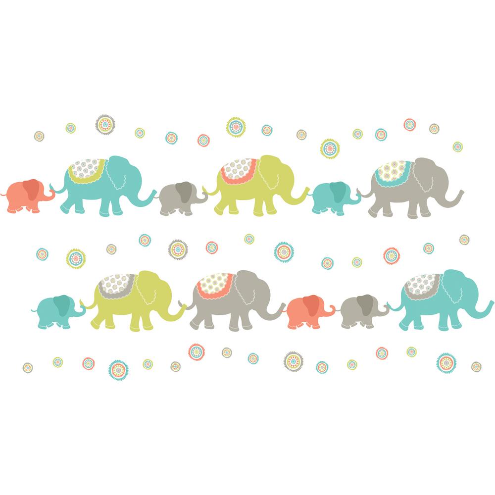 Multi Color Tag Along Elephants Wall Decal