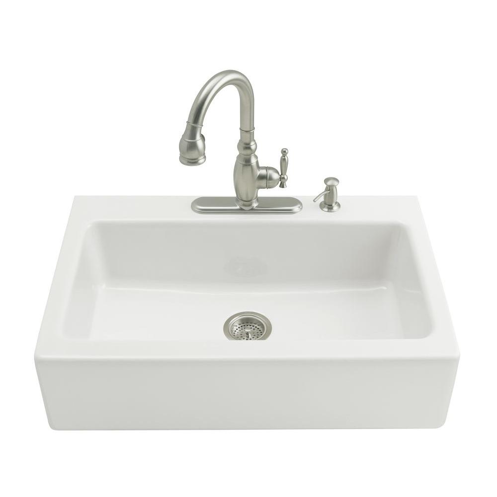 Kohler Dickinson Farmhouse Apron Front Cast Iron 33 In 3 Hole Single Bowl Kitchen Sink In White