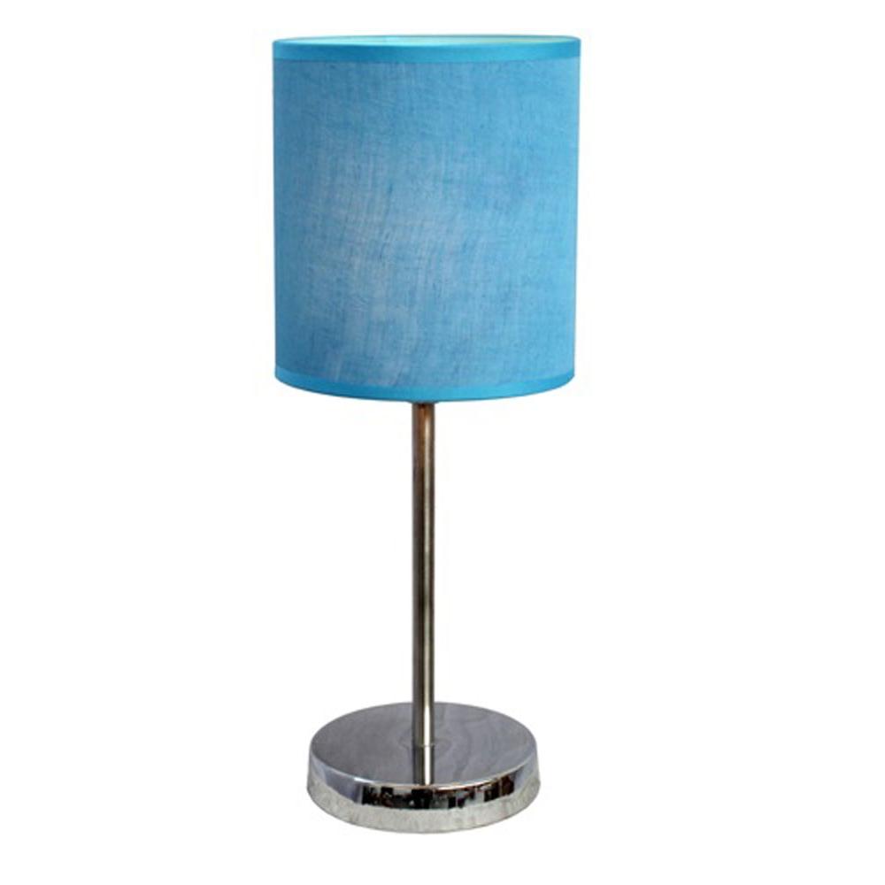 Simple Designs 11.89 in. Chrome Mini Basic Table Lamp with Blue Fabric ...