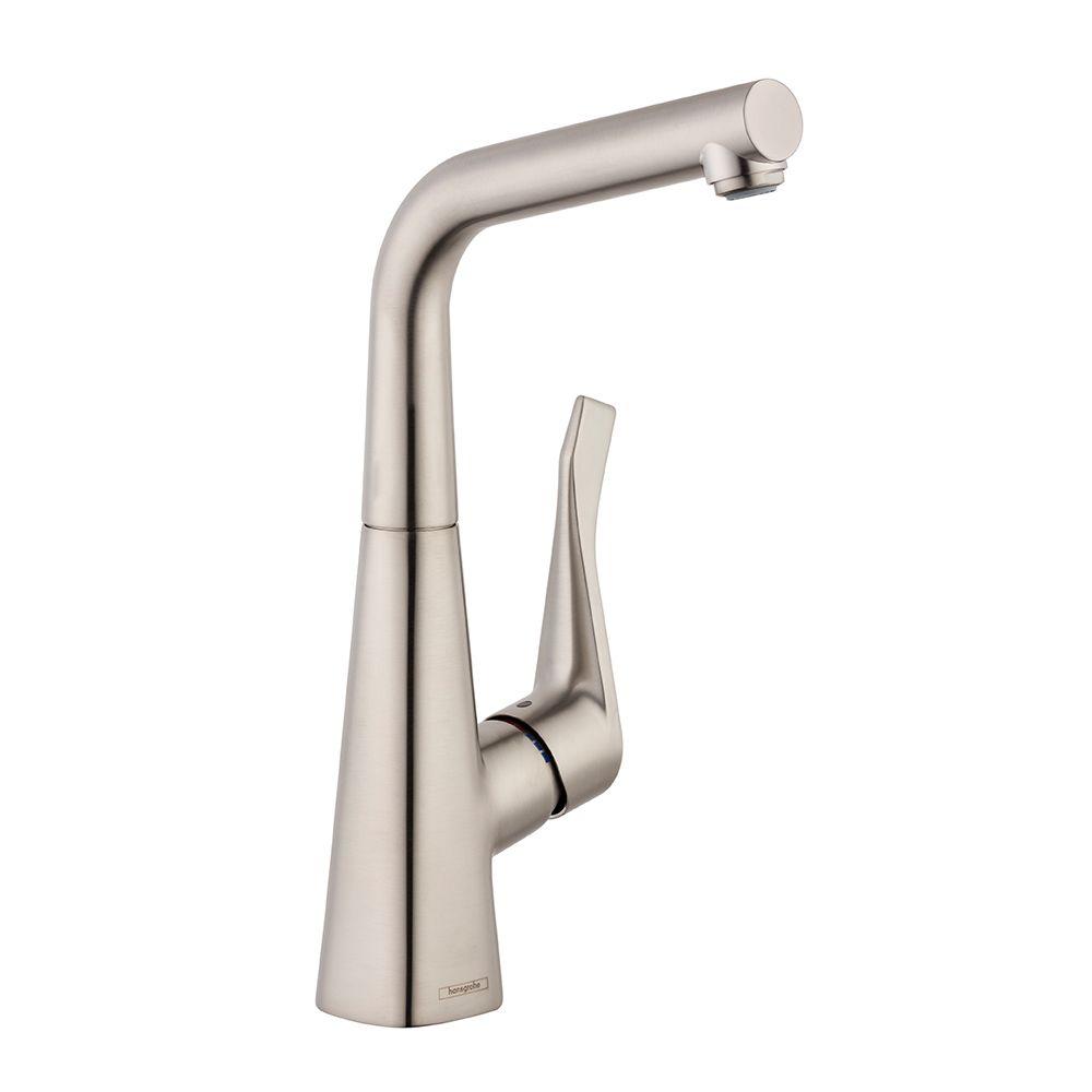 Hansgrohe Metris Single Handle Pull Out Sprayer Kitchen Faucet In Steel Optik