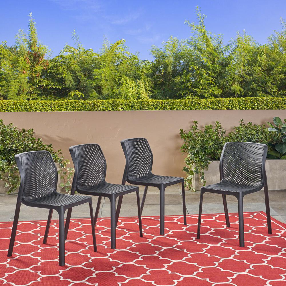 Noble House Labaron Black Stackable Plastic Outdoor Lounge Chairs (4Pack)42834 The Home Depot