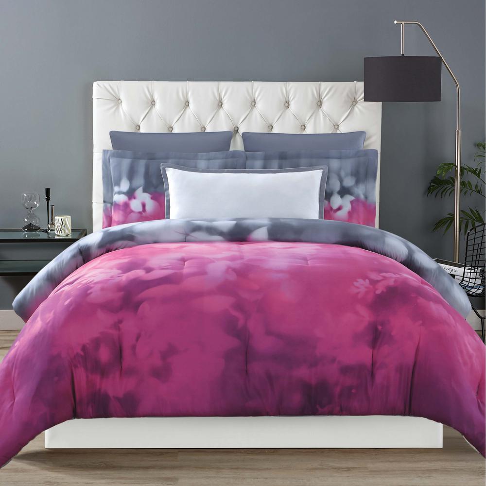 Christian Siriano Botanical Ombre Magenta And Grey Twin Extra Long
