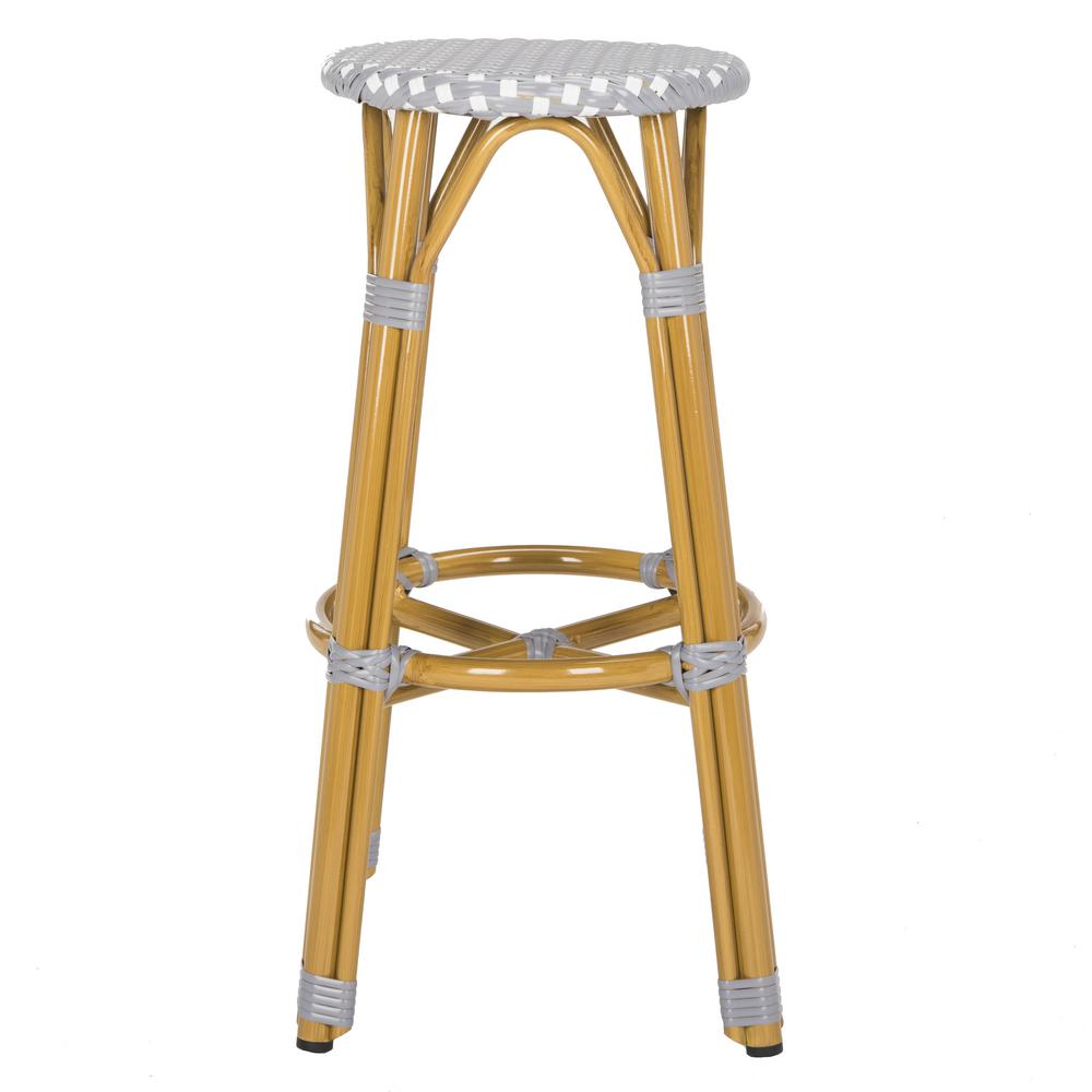 Safavieh Kelsey Grey and White Wicker Outdoor Bar Stool-PAT4018B - The