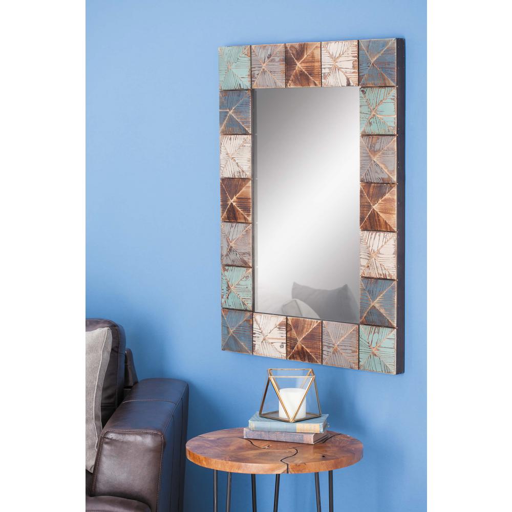 Litton Lane 37 In X 27 Rustic Multi Colored Wood Framed Mirror Rustic Multi Colored Wood Framed Mirror