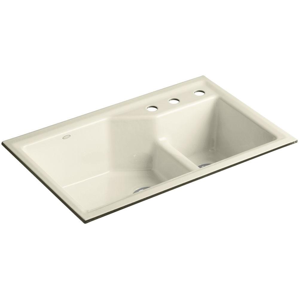 KOHLER Indio Smart Divide Undermount Cast Iron 33 in. 3Hole Double