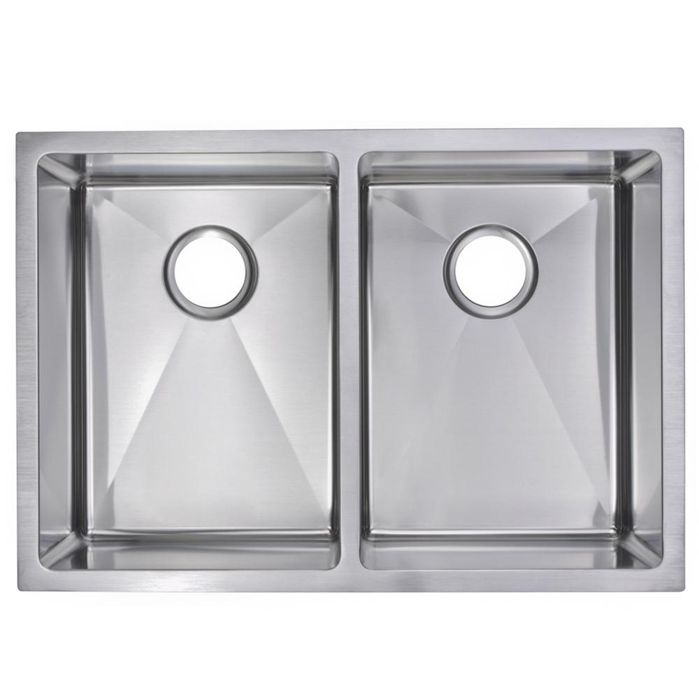 Water Creation Undermount Stainless Steel 29 In Double Bowl Kitchen Sink With Strainer Satin