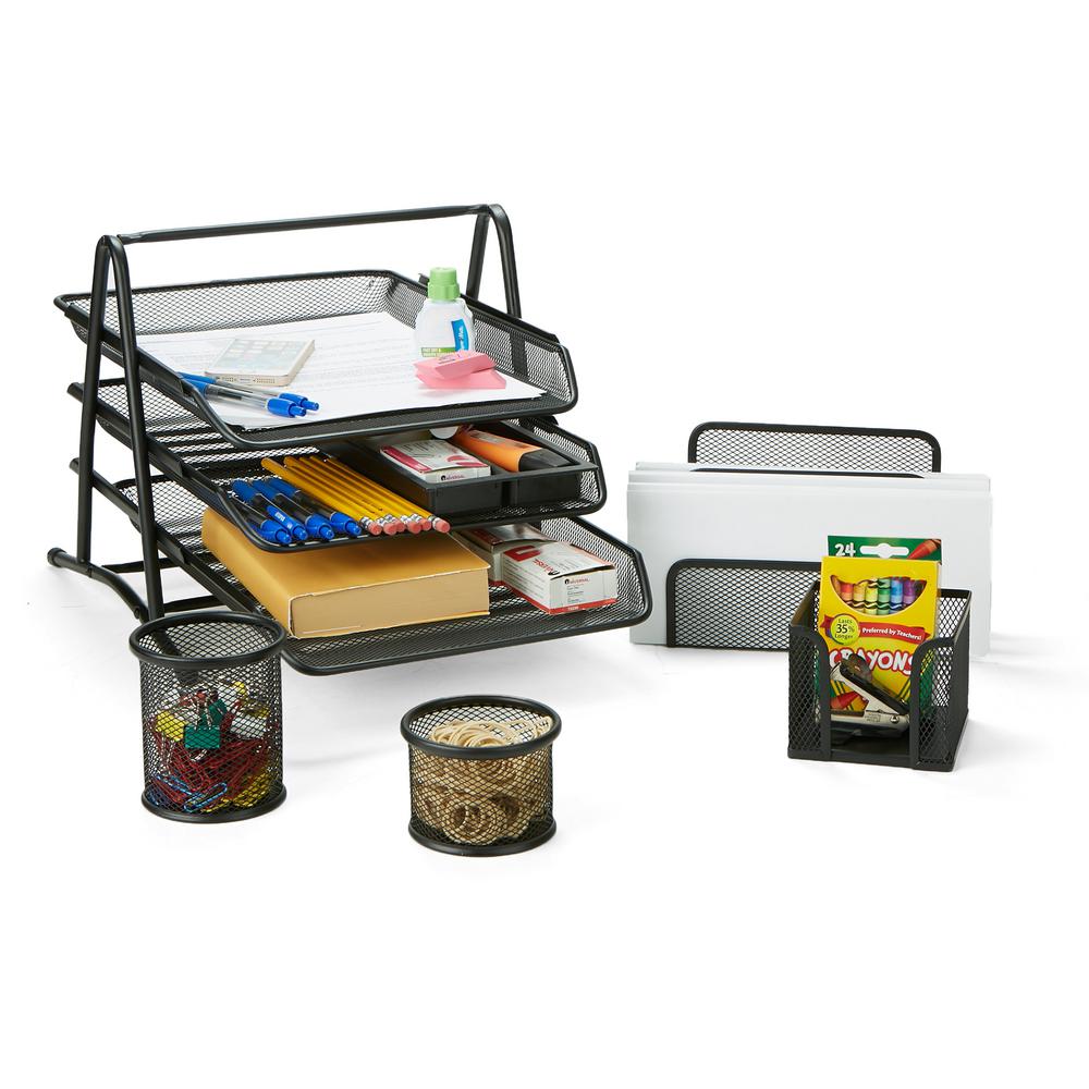 Mind Reader Metal Mesh 5 Piece Office Desk Organizer Set In Black Mind Reader Metal Mesh 5 Piece Office Desk Organizer Set In Black
