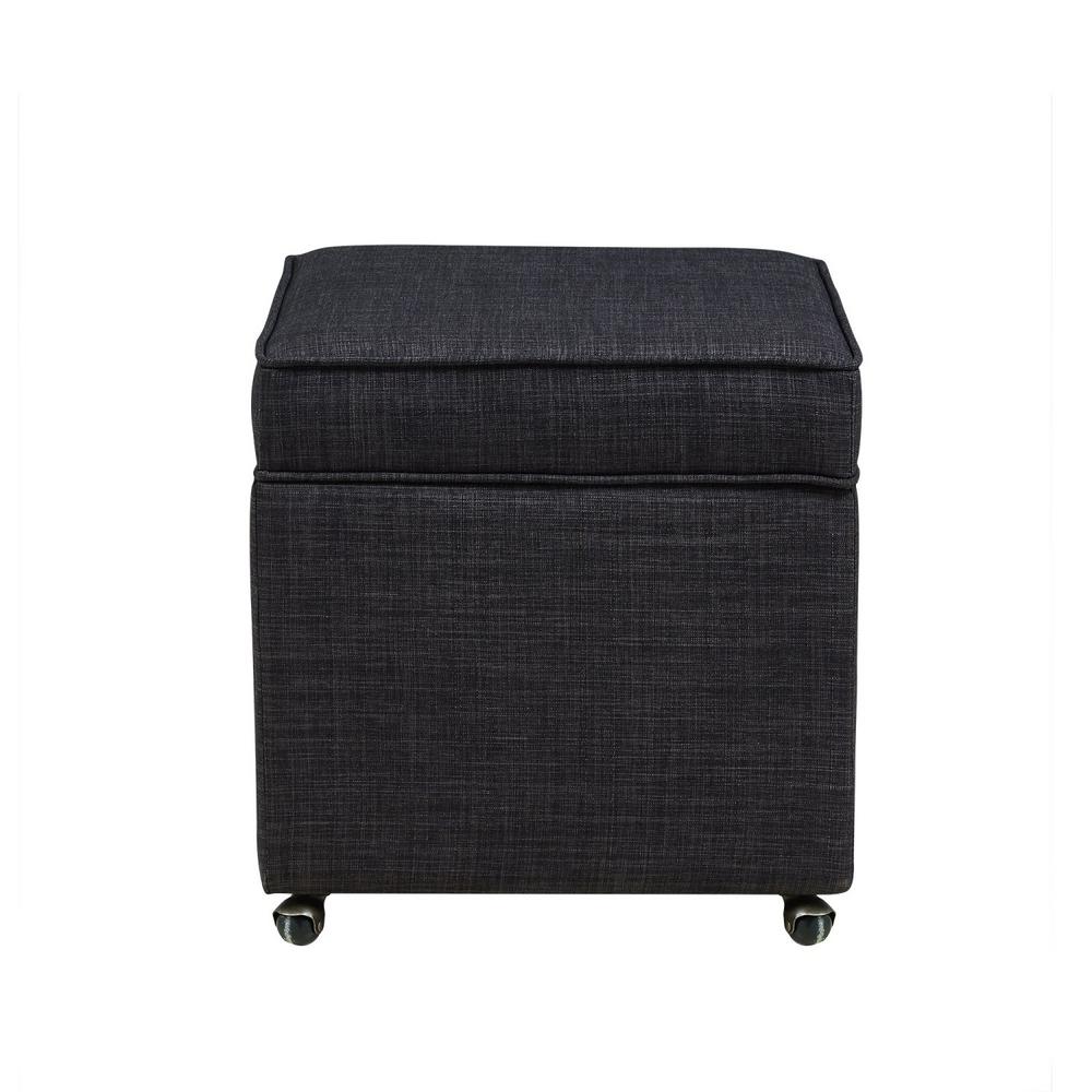 Inspired Home Laurie Black Linen Upholstered Rolling Cube Storage Ottoman On12 03bk Hd The Home Depot