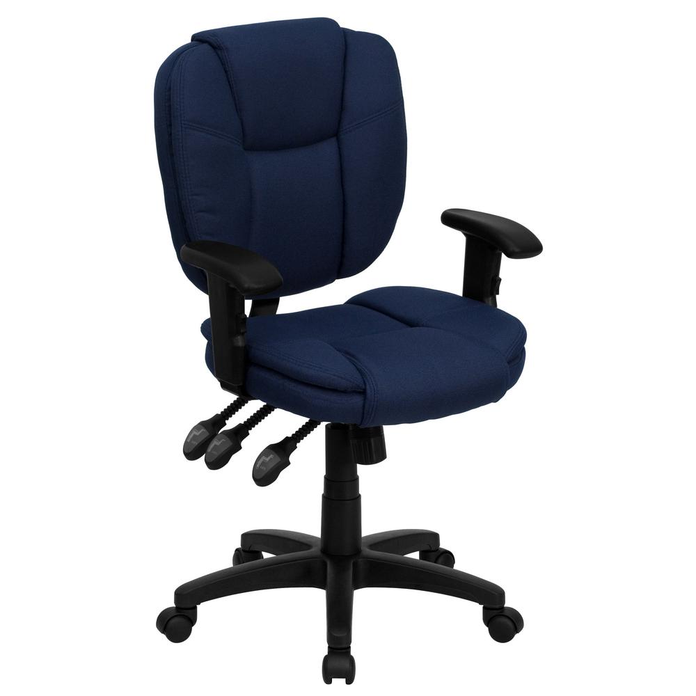 Flash Furniture Mid Back Navy Blue Fabric Multi Functional Ergonomic Swivel Task Chair With Height Adjustable Arms Go930fnvyarms The Home Depot