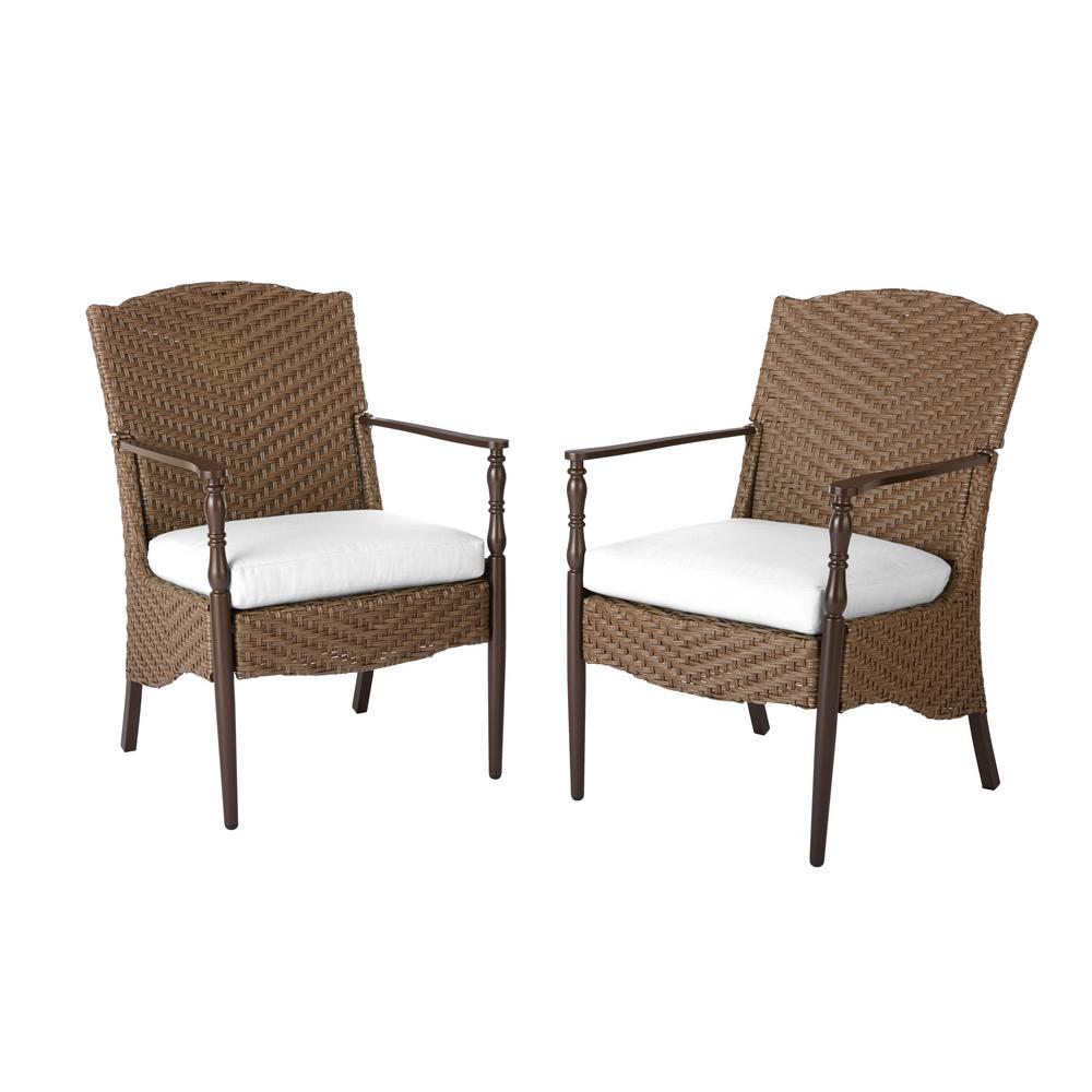 Hampton Bay Plaza Mayor Stationary Wood Outdoor Dining Chair with Cream ...