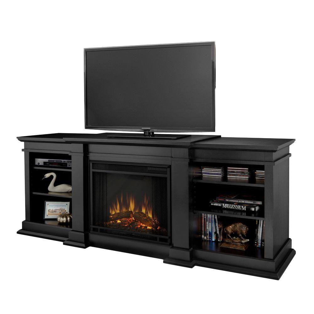 Real Flame Fresno 72 in. Media Console Electric Fireplace in Black-G1200E-B - The Home Depot