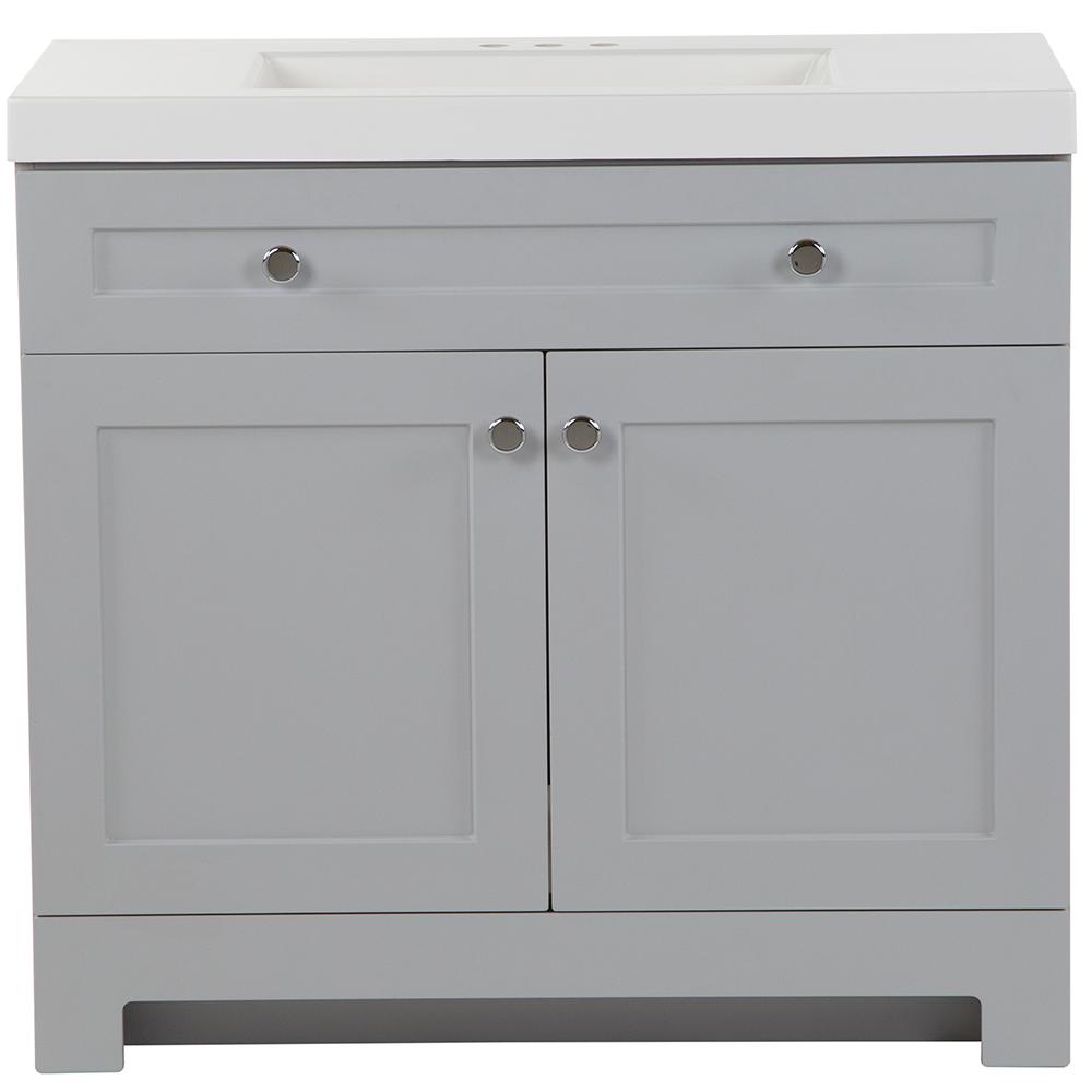 Glacier Bay Everdean 36.5 in. W x 19 in. D x 34 in. H Vanity in Pearl Gray with Cultured Marble Vanity Top in White with White Basin