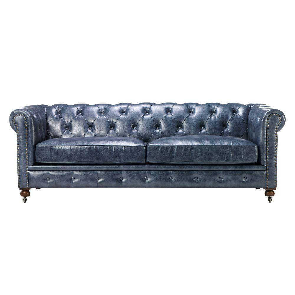  Home  Decorators  Collection  Gordon  Blue Leather Sofa  