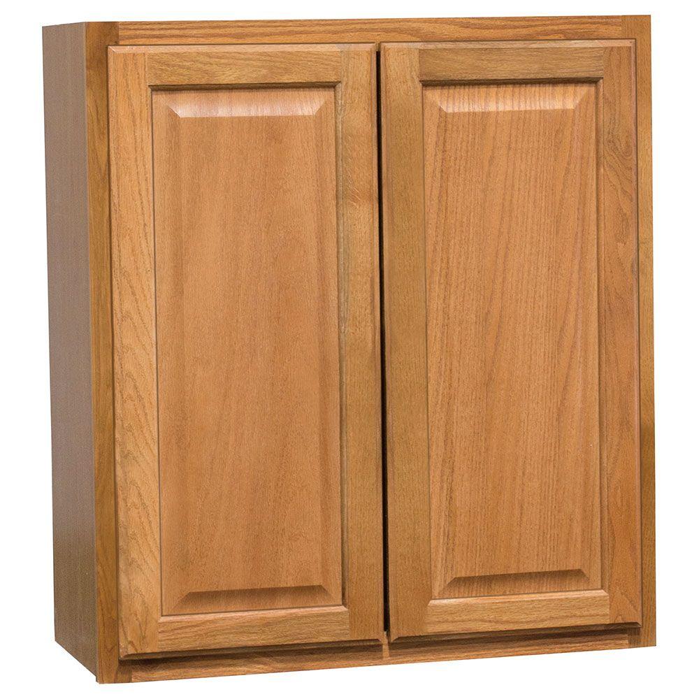 Hampton Bay Hampton Assembled 27x30x12 in. Wall Kitchen Cabinet in Medium Oak-KW2730-MO - The ...