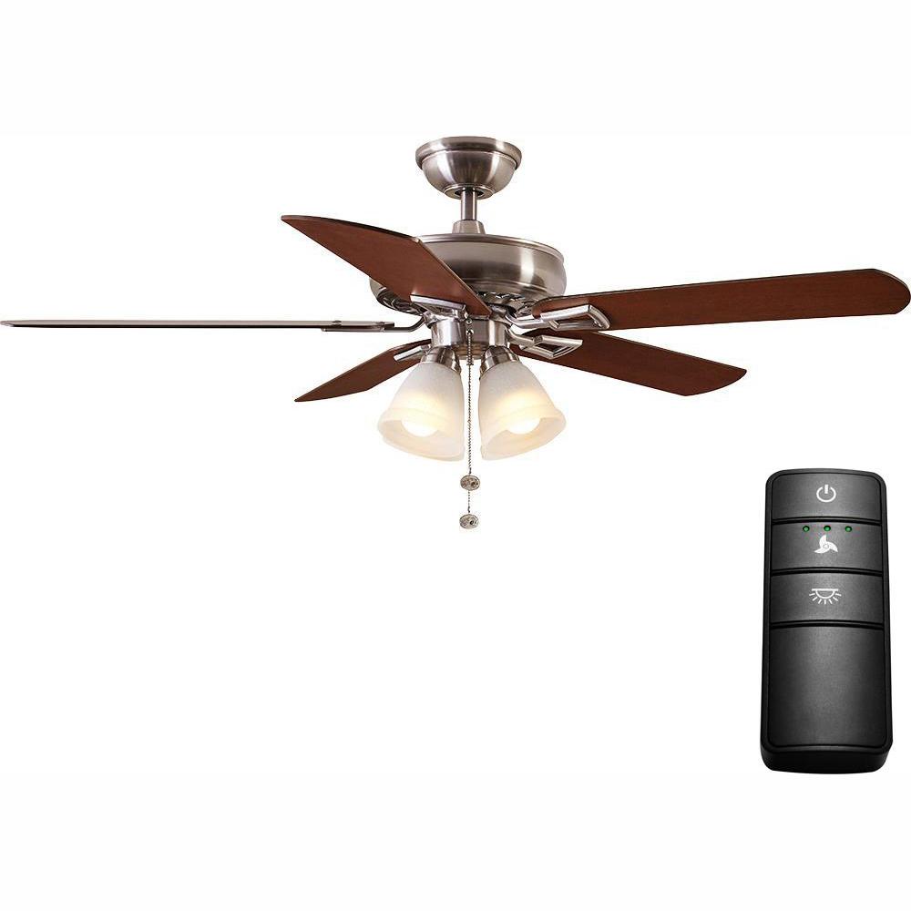 Hampton Bay Lyndhurst 52 In Led Brushed Nickel Ceiling Fan With Light Kit And Remote Control