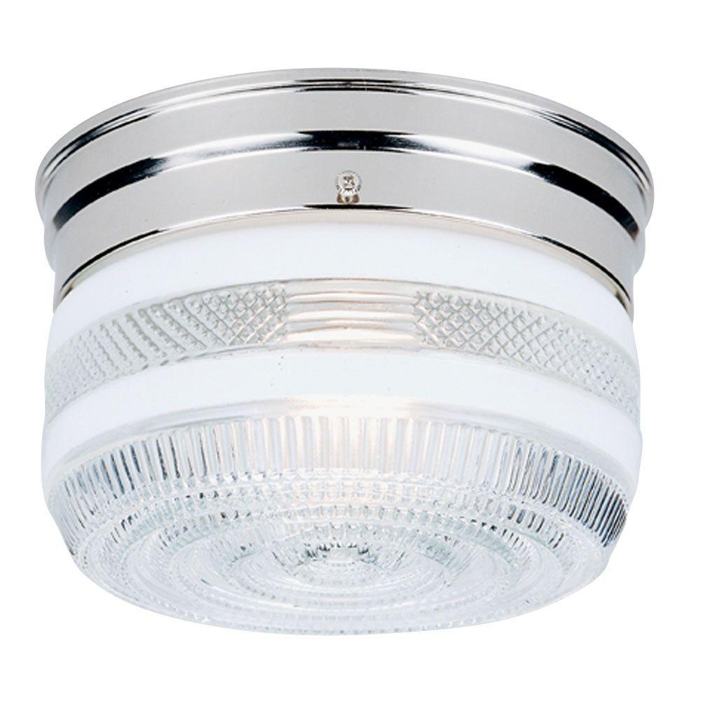 Westinghouse 1 Light Ceiling Fixture Chrome Interior Flush Mount With White And Clear Glass