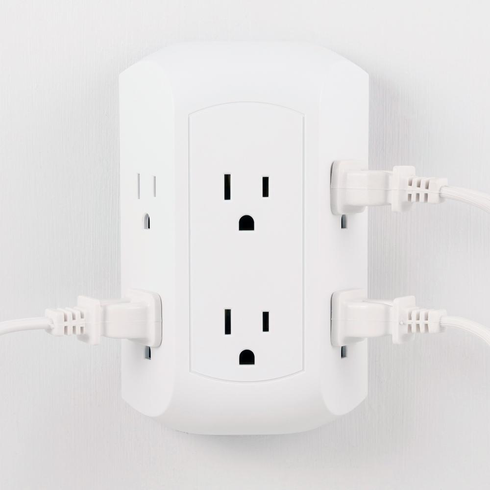 grounded 3 outlet plug-in adapter 2 ct white