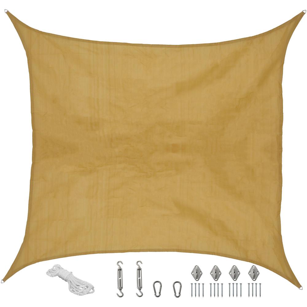 Sunnydaze Decor 16 Ft X Beige Square Sun Shade Sail With Beige Square Sun Shade Sail With Hanging Hardware