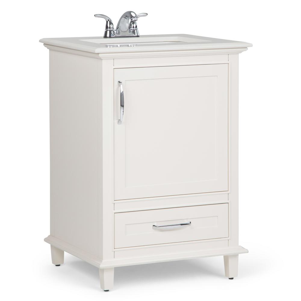 Simpli Home Ariana 24 in. W x 21.5 in. D Bath Vanity in Soft White with Quartz Marble Vanity Top in Bombay White with White Basin was $748.88 now $399.0 (47.0% off)