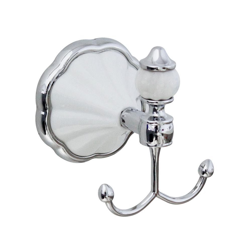 Porcelain Towel Hooks Bathroom Hardware The Home Depot Flora Double Robe And Towel Hook In White Porcelain Polished Chrome