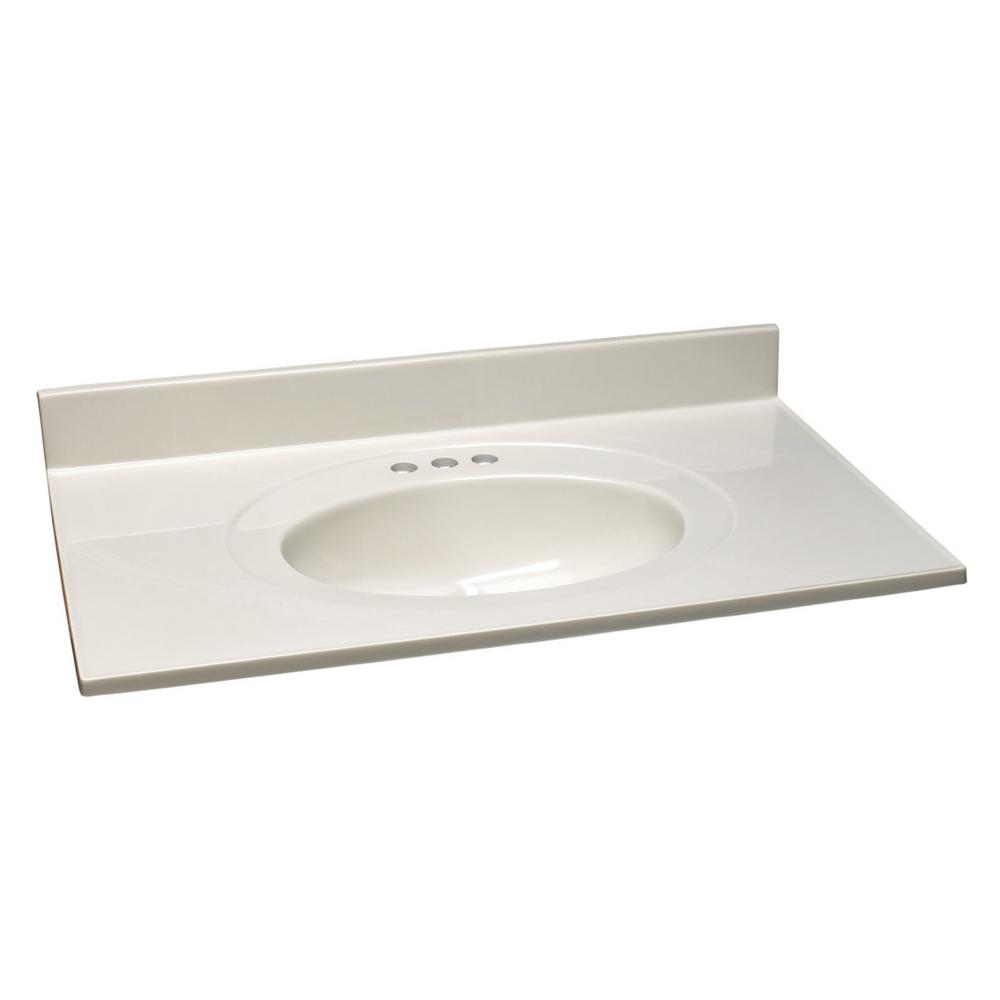 Design House 25 in. W Cultured Marble Vanity Top with White on White