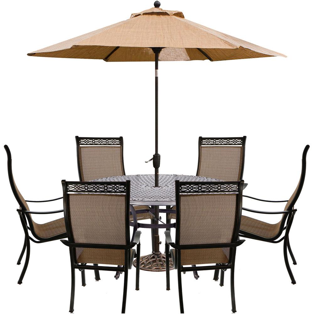 Hanover Manor 7 Piece Outdoor Dining Set With 6 Sling Chairs And Manor 7 Piece Aluminum Outdoor Dining Set With 6 Chairs Cast Top