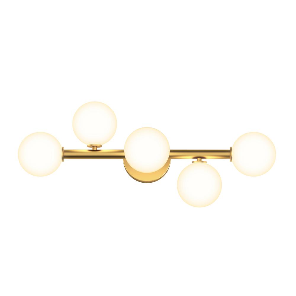 Artika Bloom 27 in. 5-Light Gold LED Modern Bath Vanity Light Bar for Bathroom with Frosted Glass Shades