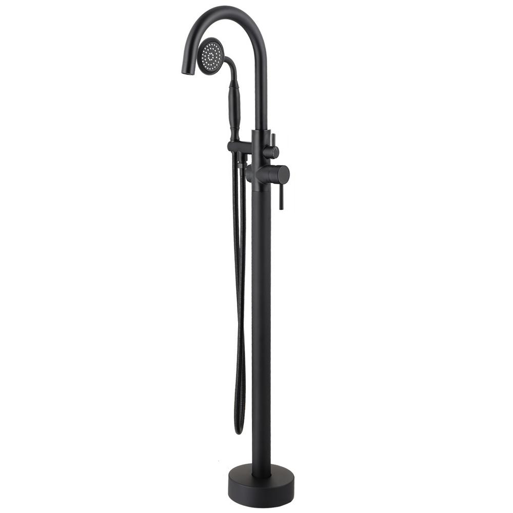 Boyel Living Freestanding Bathtub Faucet with Hand Held Shower and Double Handle Tub Filler Floor Mount Spray Tub Spout (Matte Black)