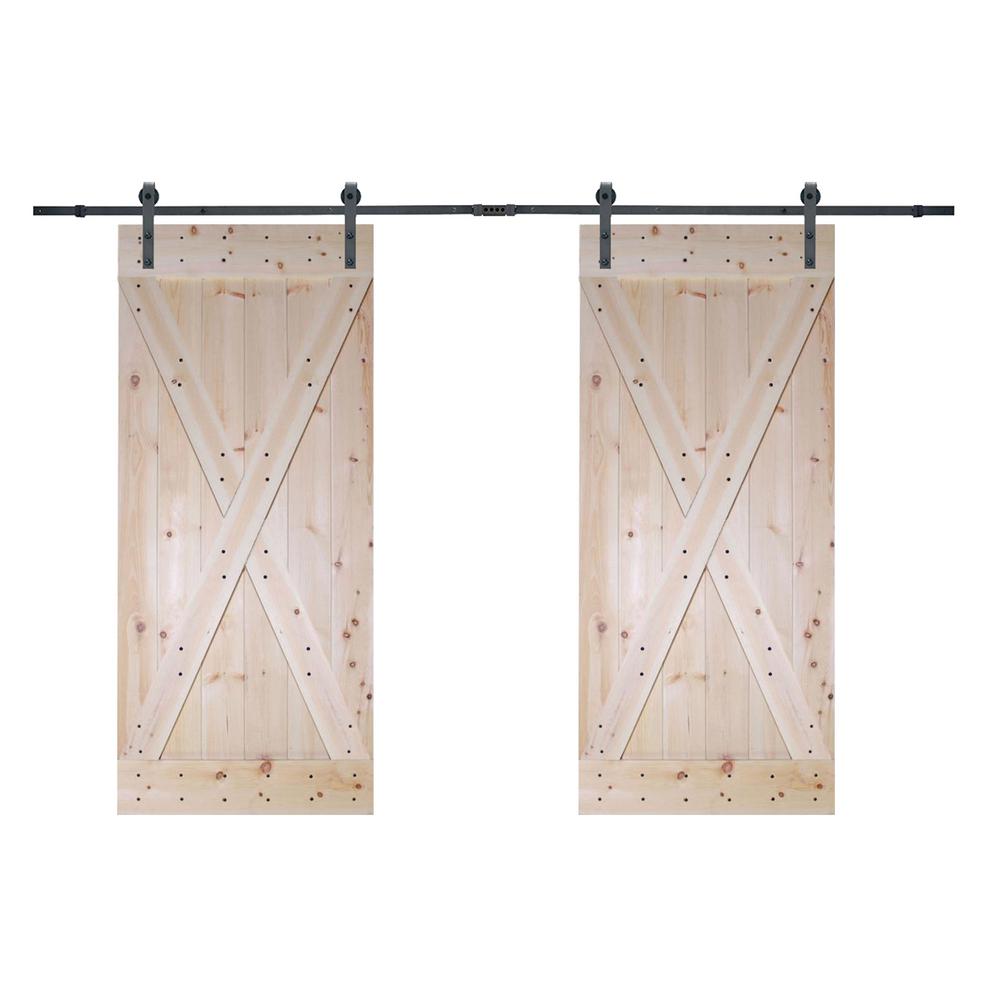 Calhome 72 In X 84 In X Panel Unfinished Solid Core Knotty Pine Sliding Barn Door With 5732