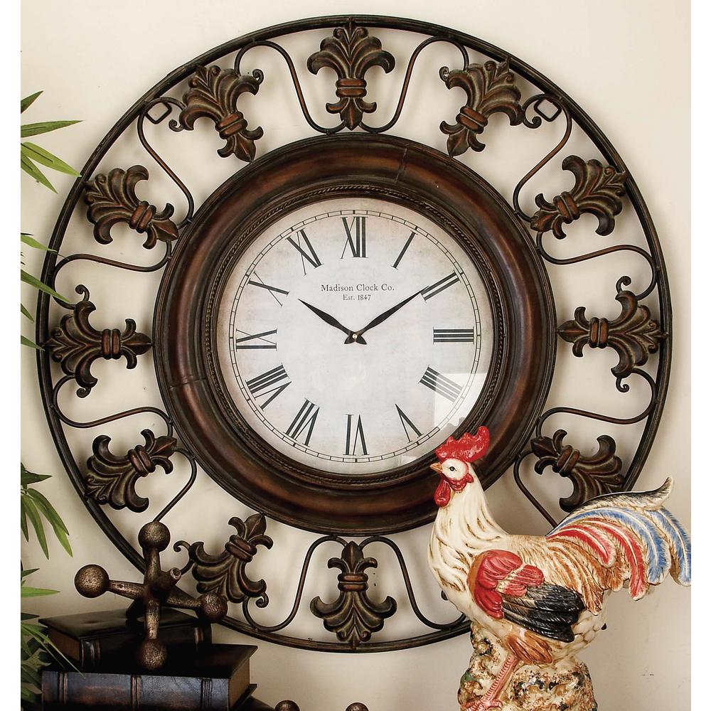 Litton Lane 38 In Traditional Fleur De Lis Iron Wall Clock 75621 Traditional Fleur De Lis Iron Wall Clock