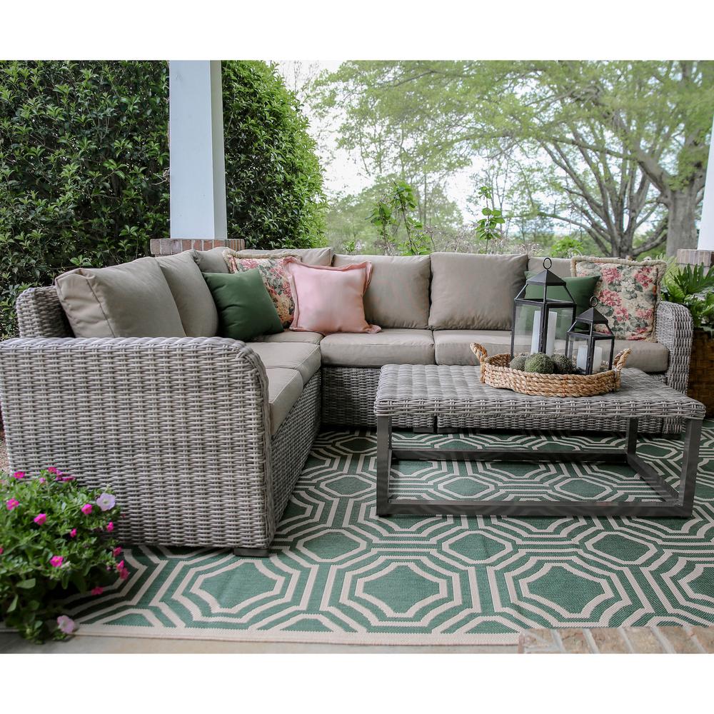 Forsyth 5-Piece Wicker Outdoor Sectional Set with Tan Cushions-299231