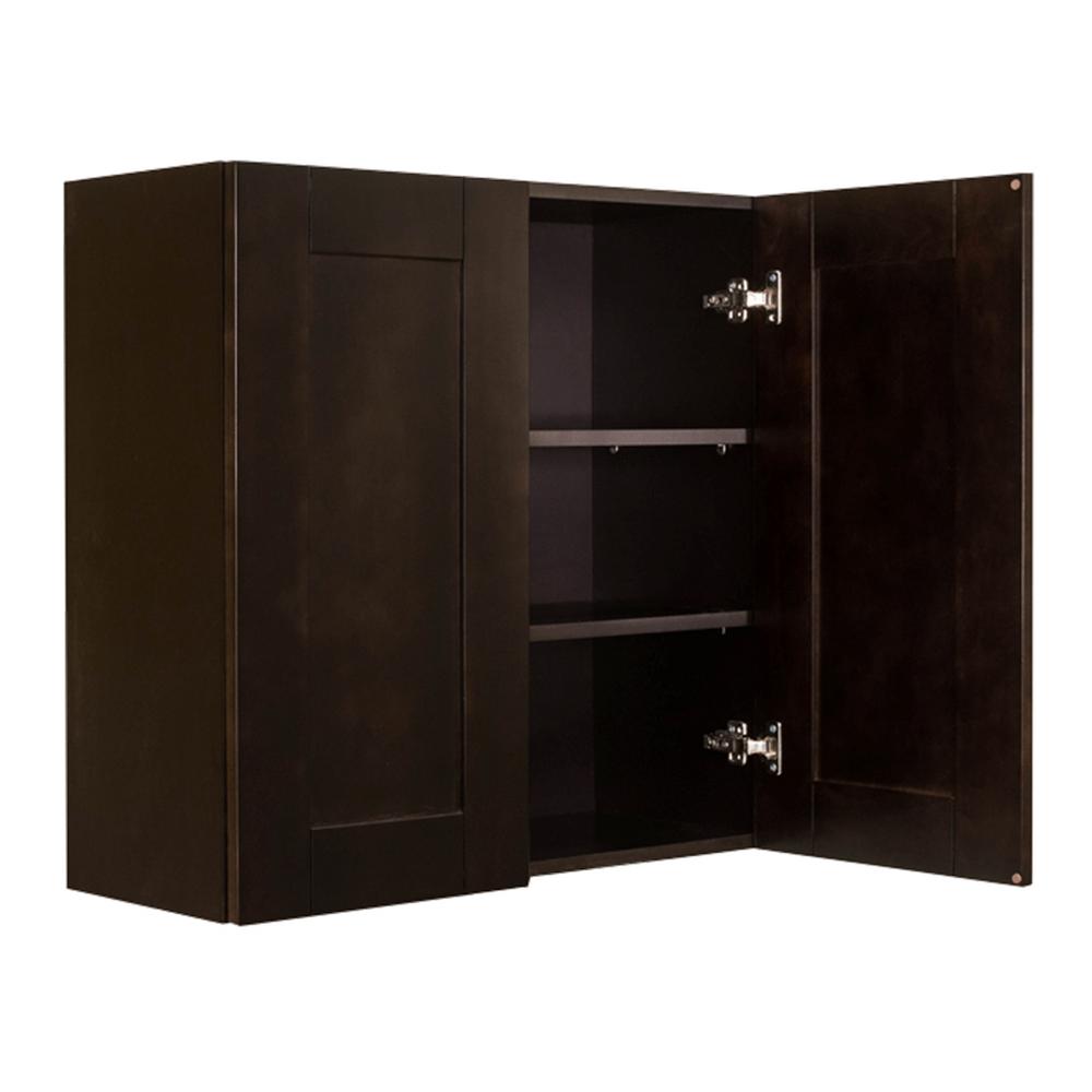 Lifeart Cabinetry Anchester Assembled 27 In X 30 In X 12 In Wall Cabinet With 2 Doors 2 Shelves In Dark Espresso Aae W2730 The Home Depot