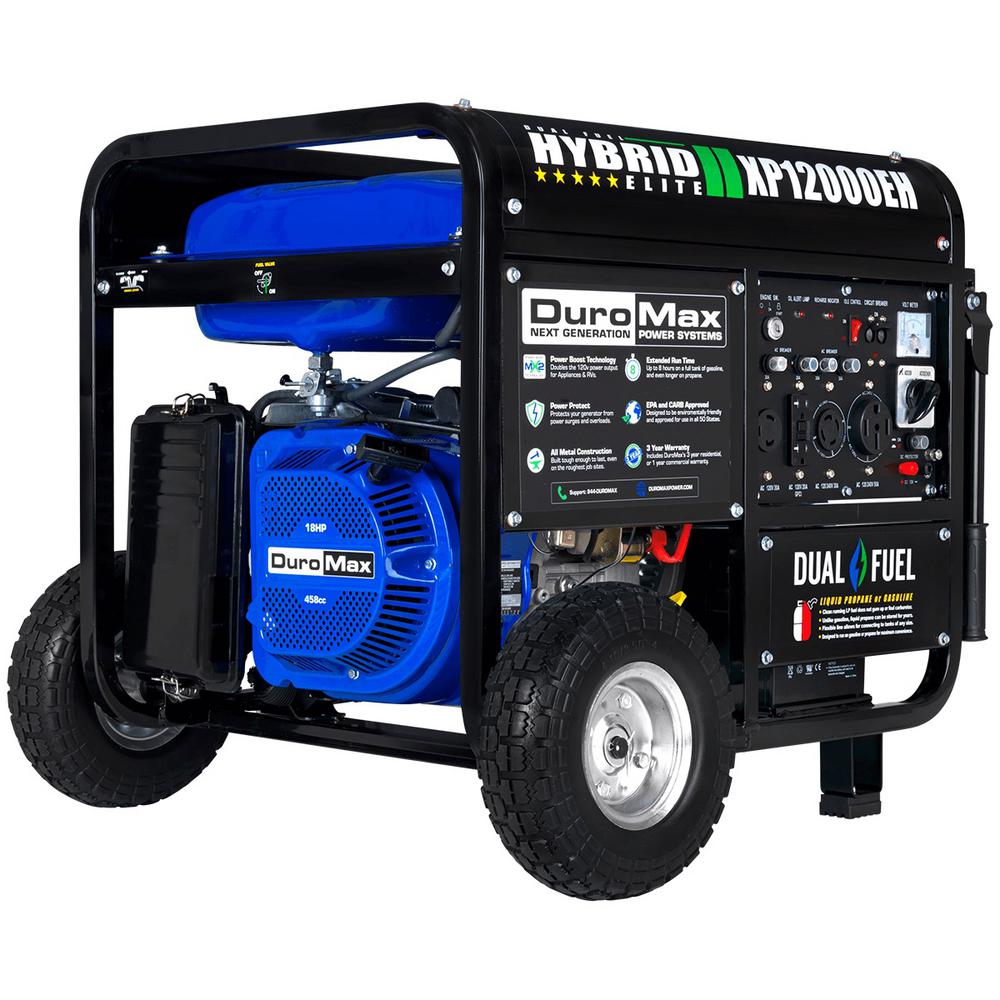 12000-Watt Electric Start Dual Fuel Gas or Propane Powered Portable Generator, Home Back Up/RV Ready, 50 State Approved