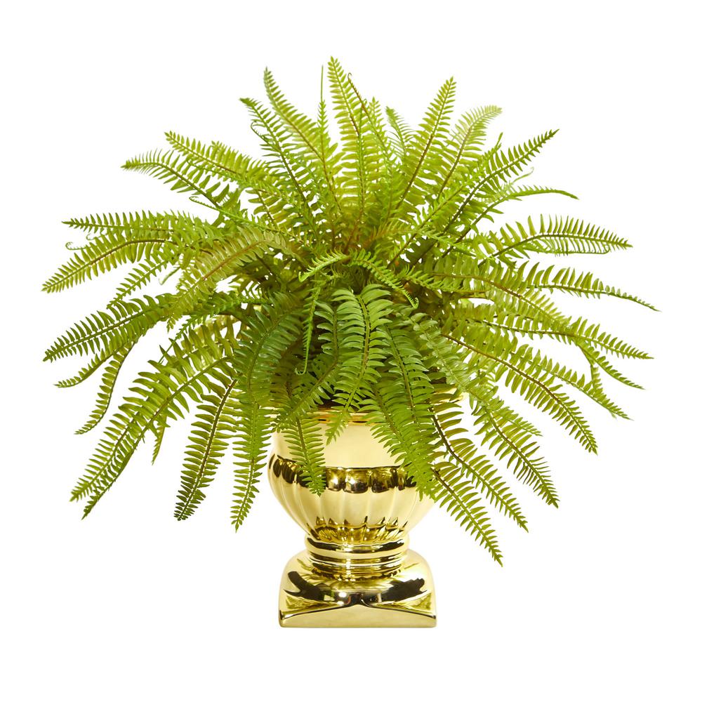 Nearly Natural Indoor Bromeliad and Fern Artificial Plant in Green Vase ...