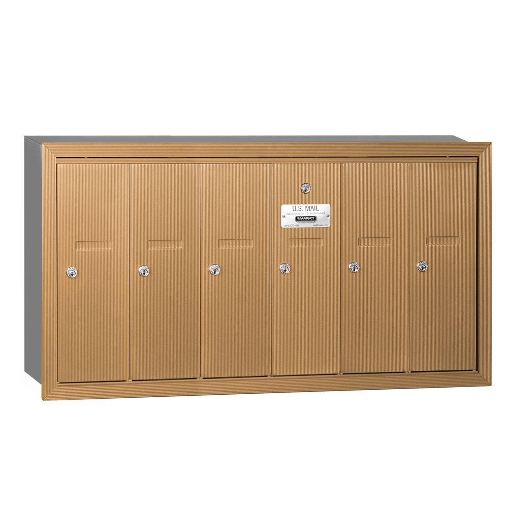 Salsbury Industries Brass RecessedMounted USPS Access Vertical Mailbox with 6 Doors3506BRU