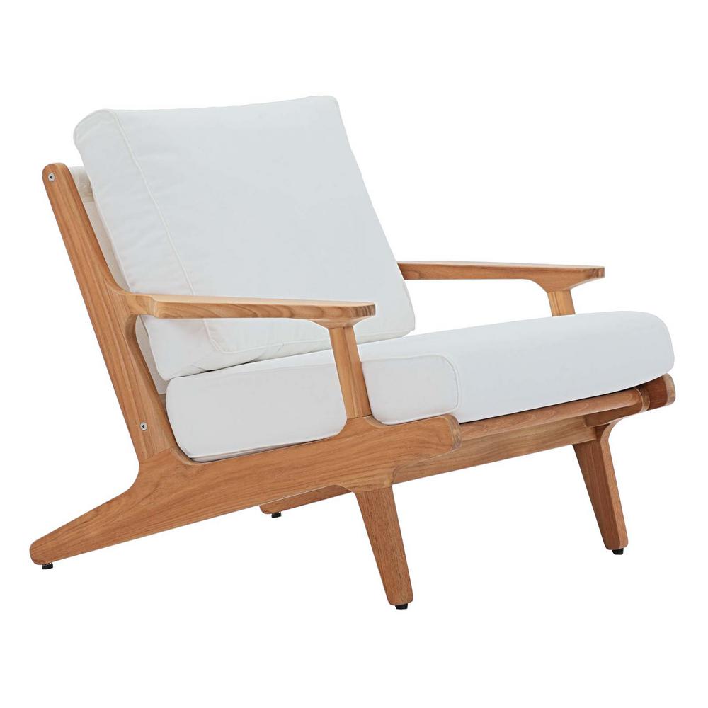 MODWAY Saratoga Natural Teak Outdoor Lounge Chair with White Cushions
