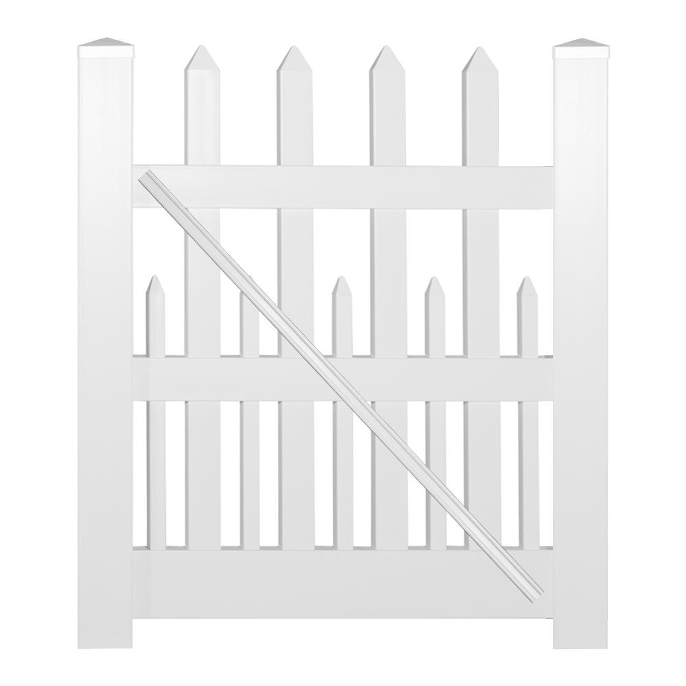 Weatherables Ashville 4 ft. W x 5 ft. H White Vinyl Picket Fence Gate