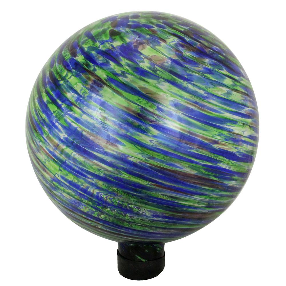 Northlight 10 in. Green Blue and Black Striped Glass Outdoor Patio Garden Gazing Ball33377048