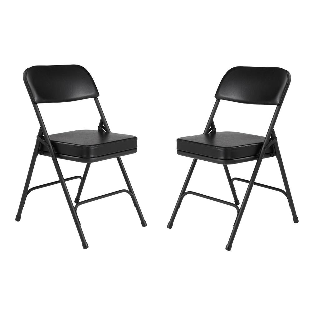 3200 Series Premium 2 In Vinyl Upholstered Double Hinge Folding Chair Black Pack Of 2